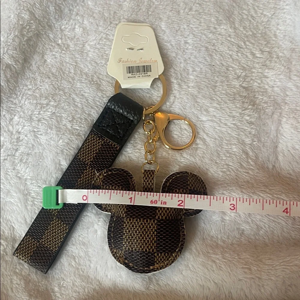 Minnie Mouse Checkered Brown with Gold luxury Keychain purse bag charm nwt